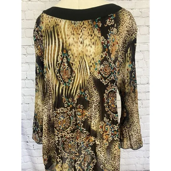 LAST CHANCE Vintage Nicola XL Plisse Animal Print Brown Pendant Blouse - Picture 6 of 8